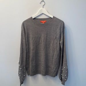 Ballon sleeve merino sweater with pearl details